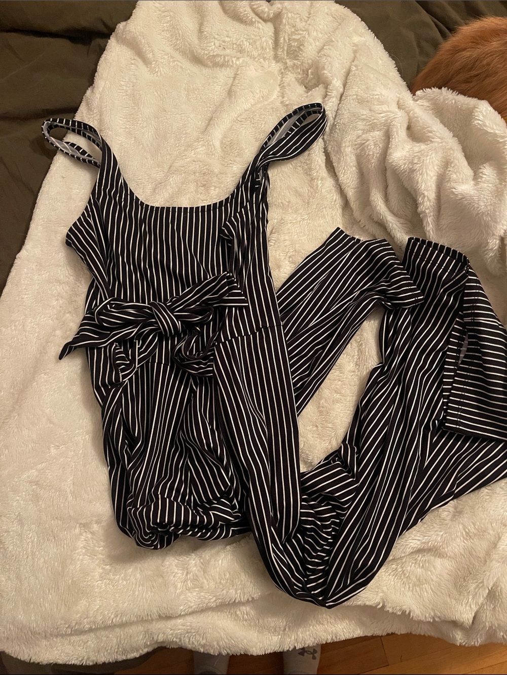 2 for 15$// Black & White Striped Jumpsuit with Tie Waist
